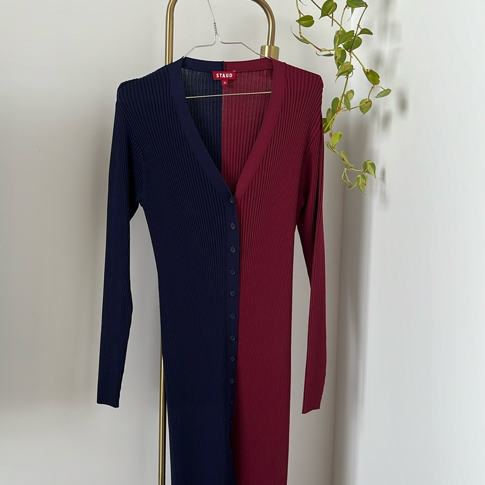 Staud two-tone maxi dress- navy and maroon